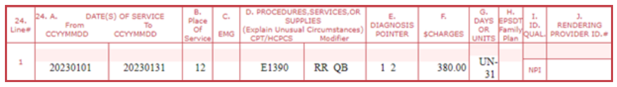 Claim example DOS 31 units